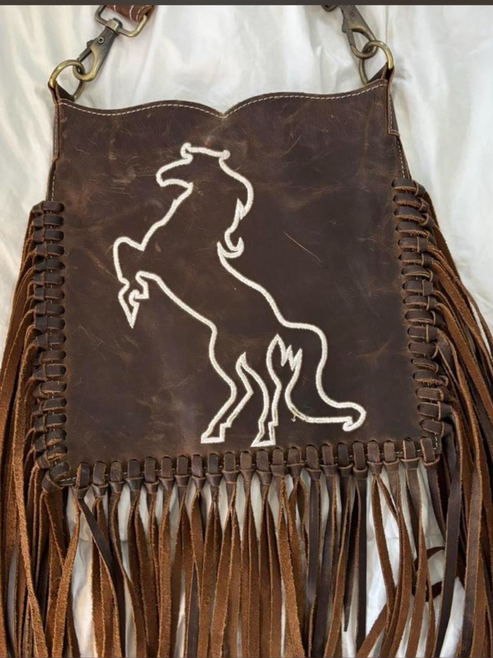 Artisan hand crafted Fringed Leather Horse Crossbody conceal carry RTL $295 NWOT - Picture 2 of 7